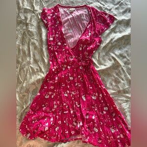 Mossimo Supply Co. Vibrant Pink Floral Asymmetrical Dress